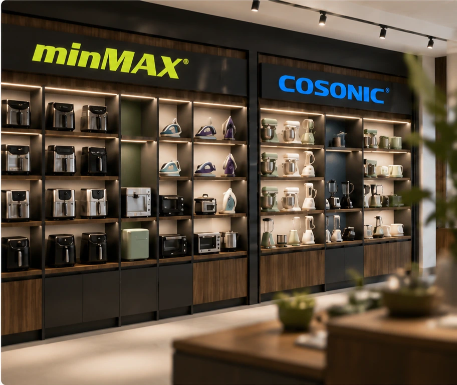 minMAX and COSONIC commercial showroom with a complete small-appliance range