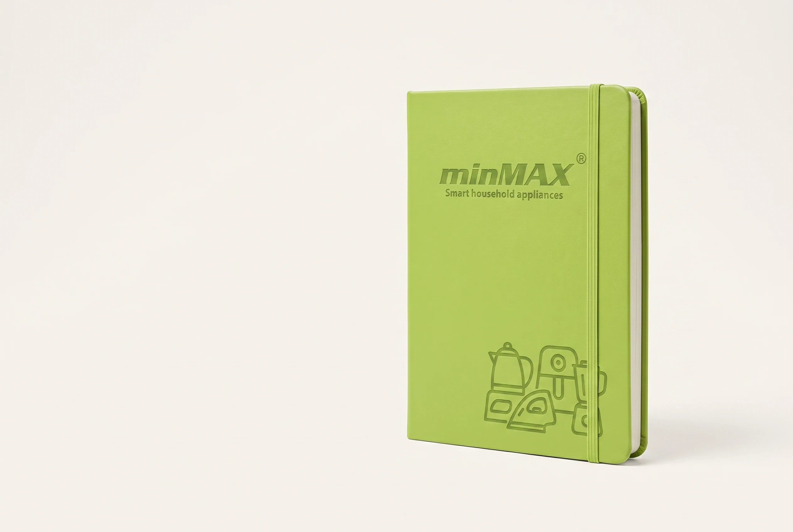 Green minMAX branded notebook for sales meetings