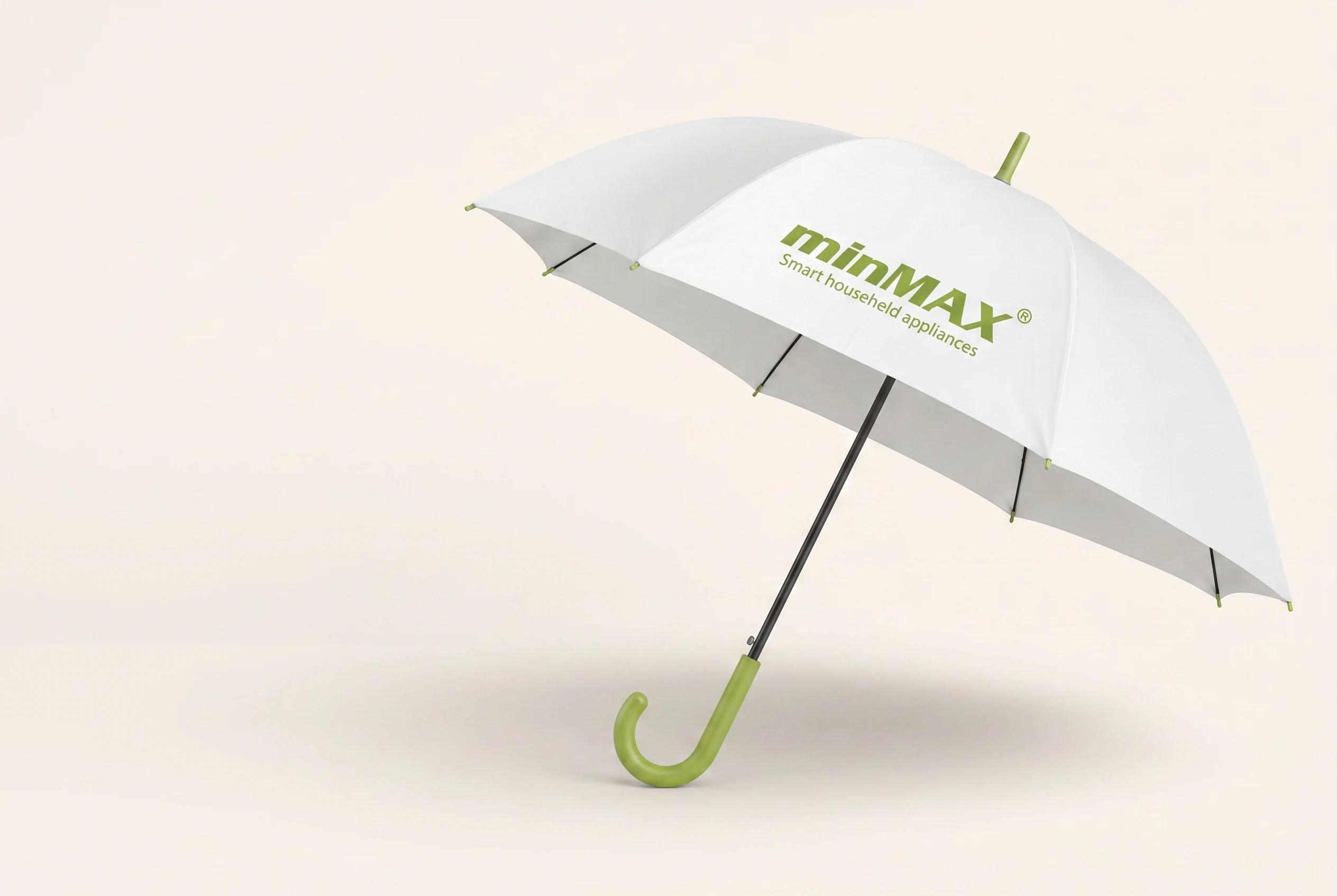 White and green minMAX branded umbrella