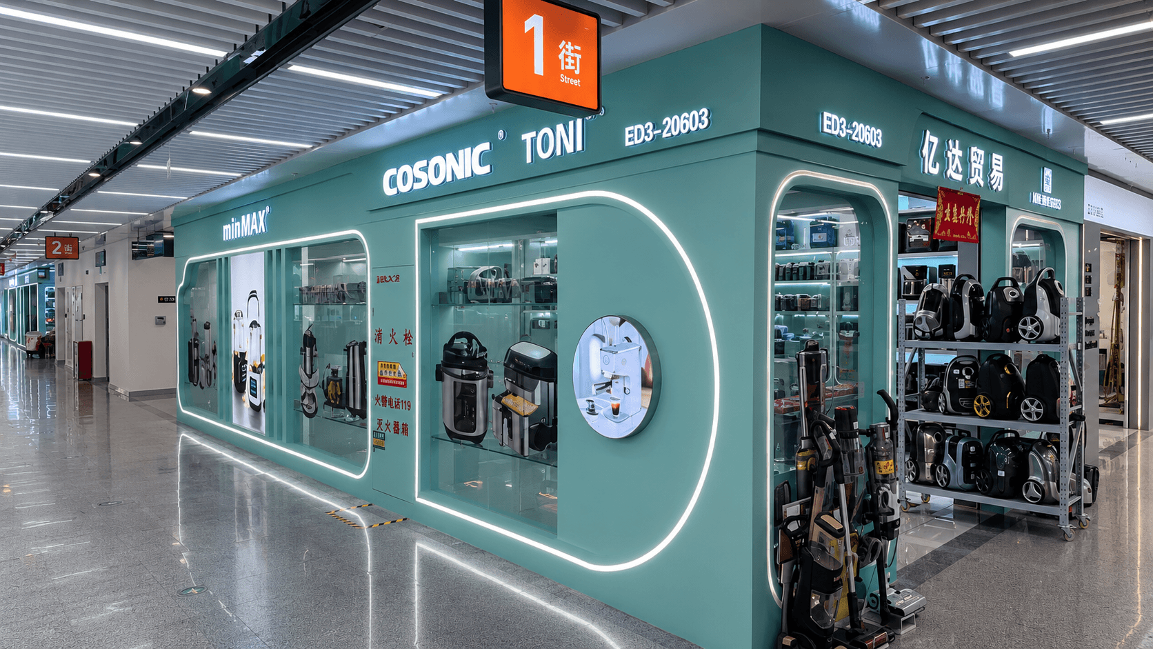 minMAX and COSONIC retail storefront in Yiwu International Trade City